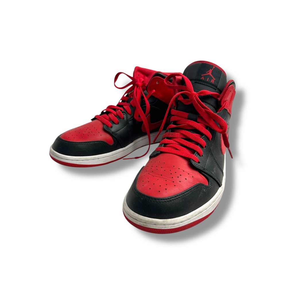 Nike Air Jordan 1‎ Mid Bred Black Red Basketball Sneakers Men's Size 10